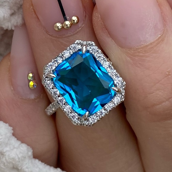 Jewelry - NEW Stamped 925 Silver Emerald Cut Aquamarine Ring